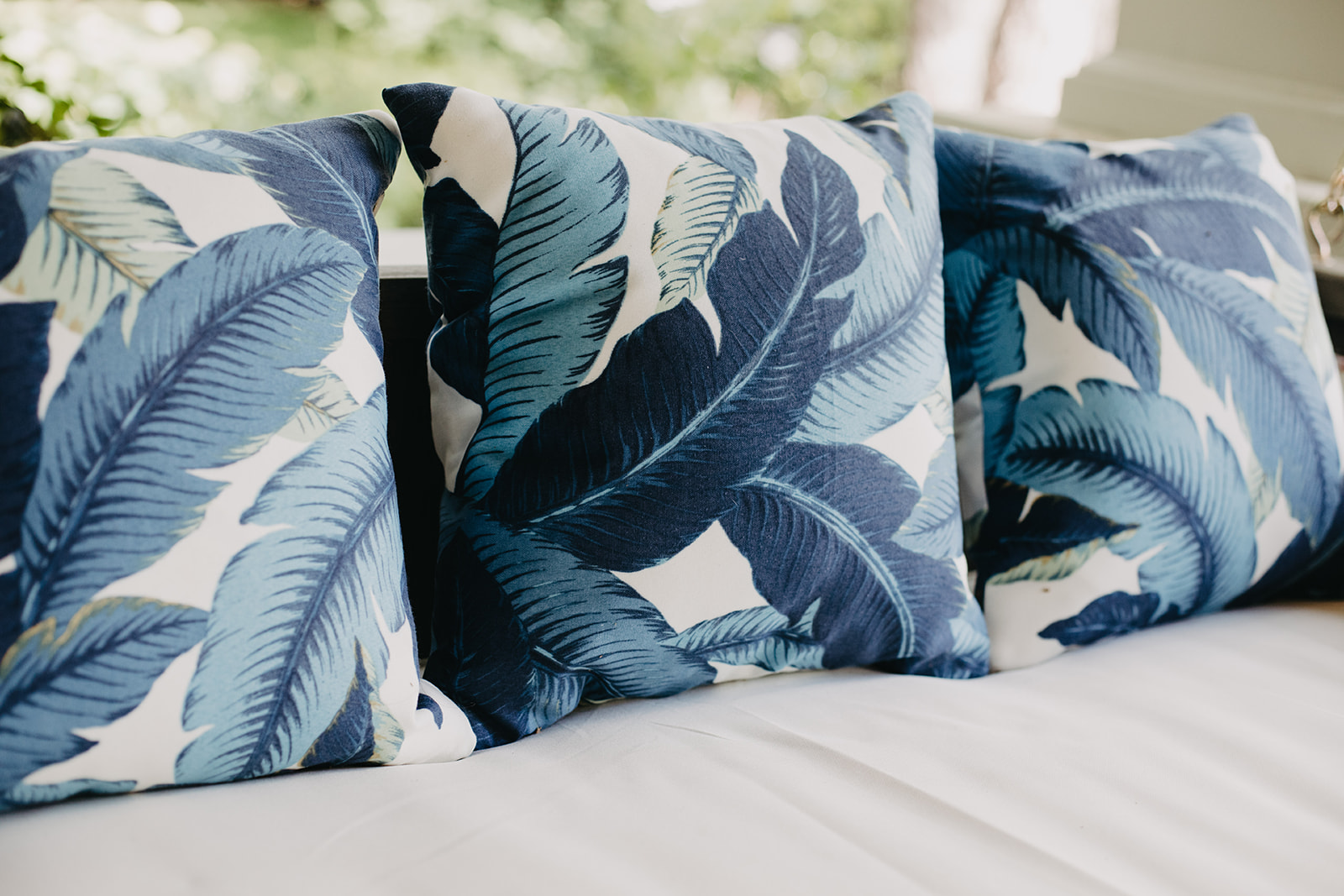 Blue Palm Print Pillows