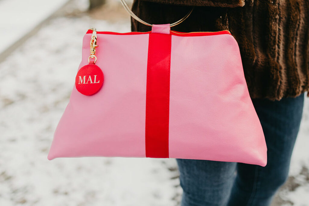 Pink and Red Leather Handbag